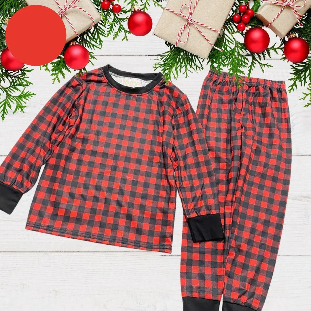 15.00 EA -- 12-24M X 2/2-3T X 2/3-4T X 2/4-5T x 2 =//= 5-6 X 2/6-7 X 2/7-8 X 2/8-9 X 1 -- Kids 2 Pc Christmas Pajamas - Buffalo Plaid