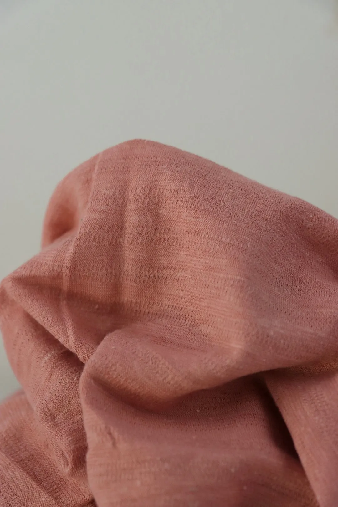 1YD PRECUT; Coral Pink Textured Stripe Organic Cotton & Hemp Jersey