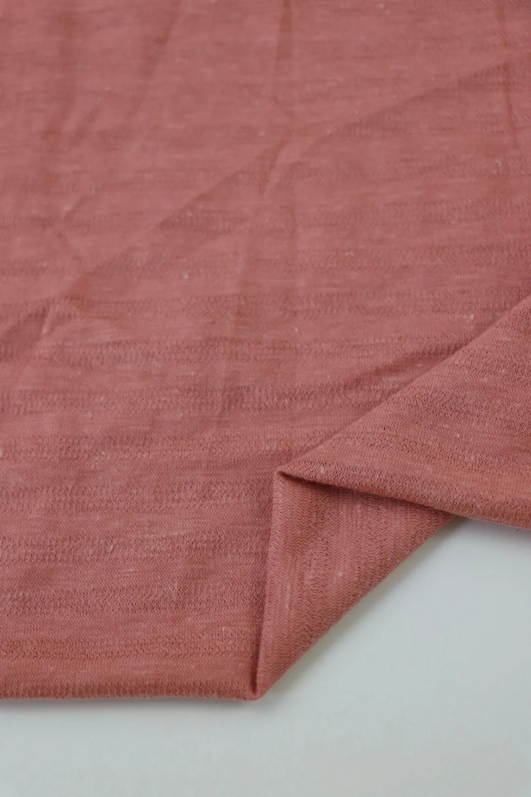 1YD PRECUT; Coral Pink Textured Stripe Organic Cotton & Hemp Jersey