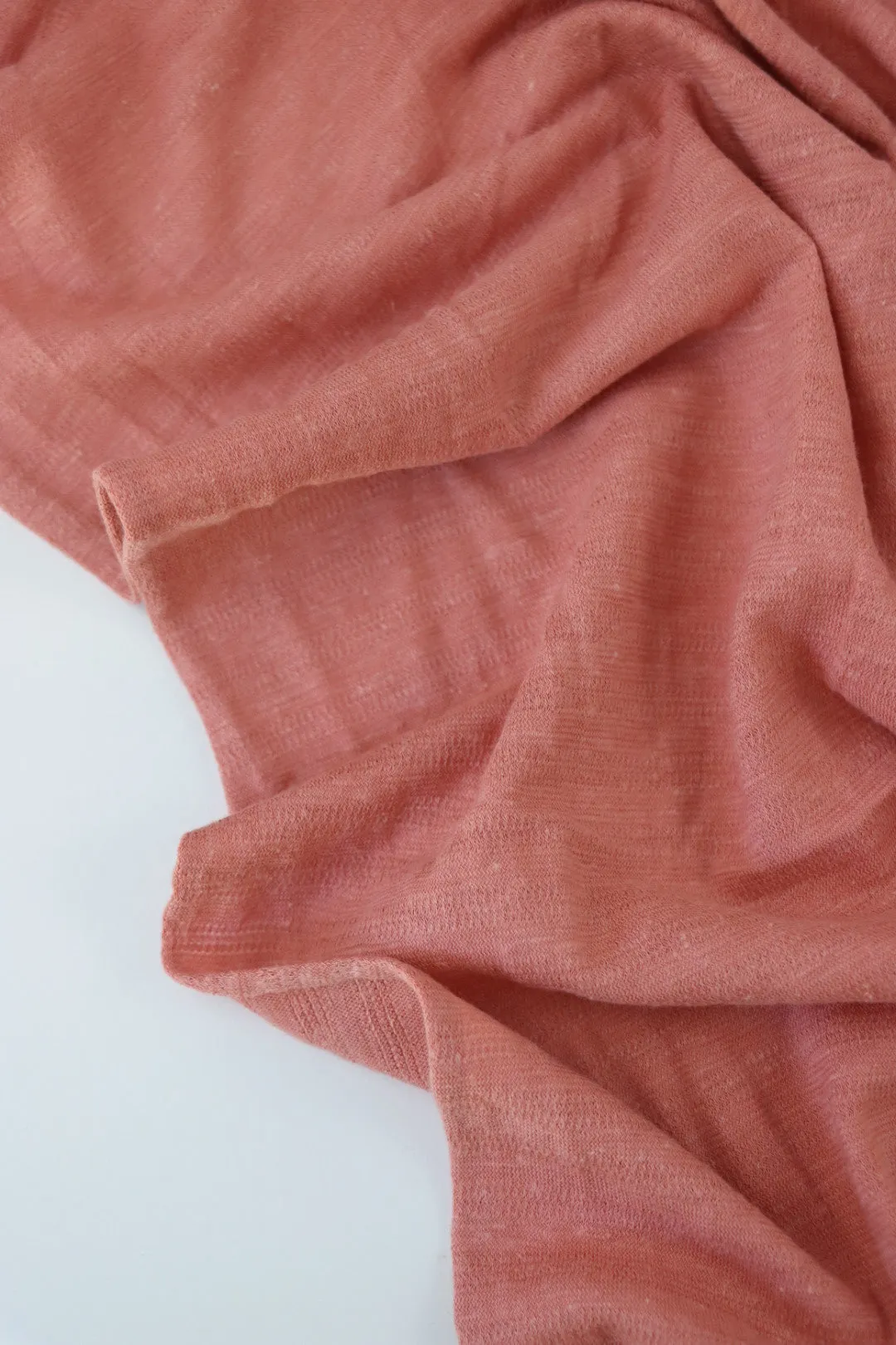 1YD PRECUT; Coral Pink Textured Stripe Organic Cotton & Hemp Jersey