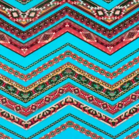 Aqua-Red-Multi Tribal Chevron Printed ITY Knit Fabric