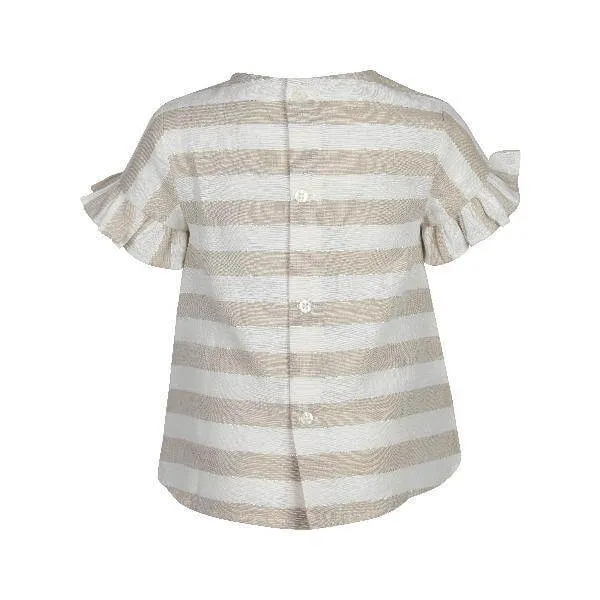 BABY GIRLS STRIPED LINEN BLOUSE WITH BOW - BEIGE