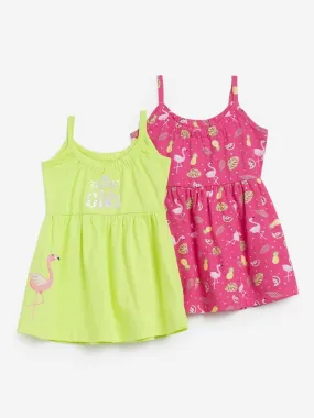 Baby HOP Lime Printed Dresses Set of Two