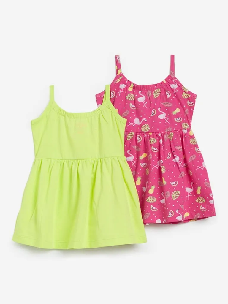 Baby HOP Lime Printed Dresses Set of Two