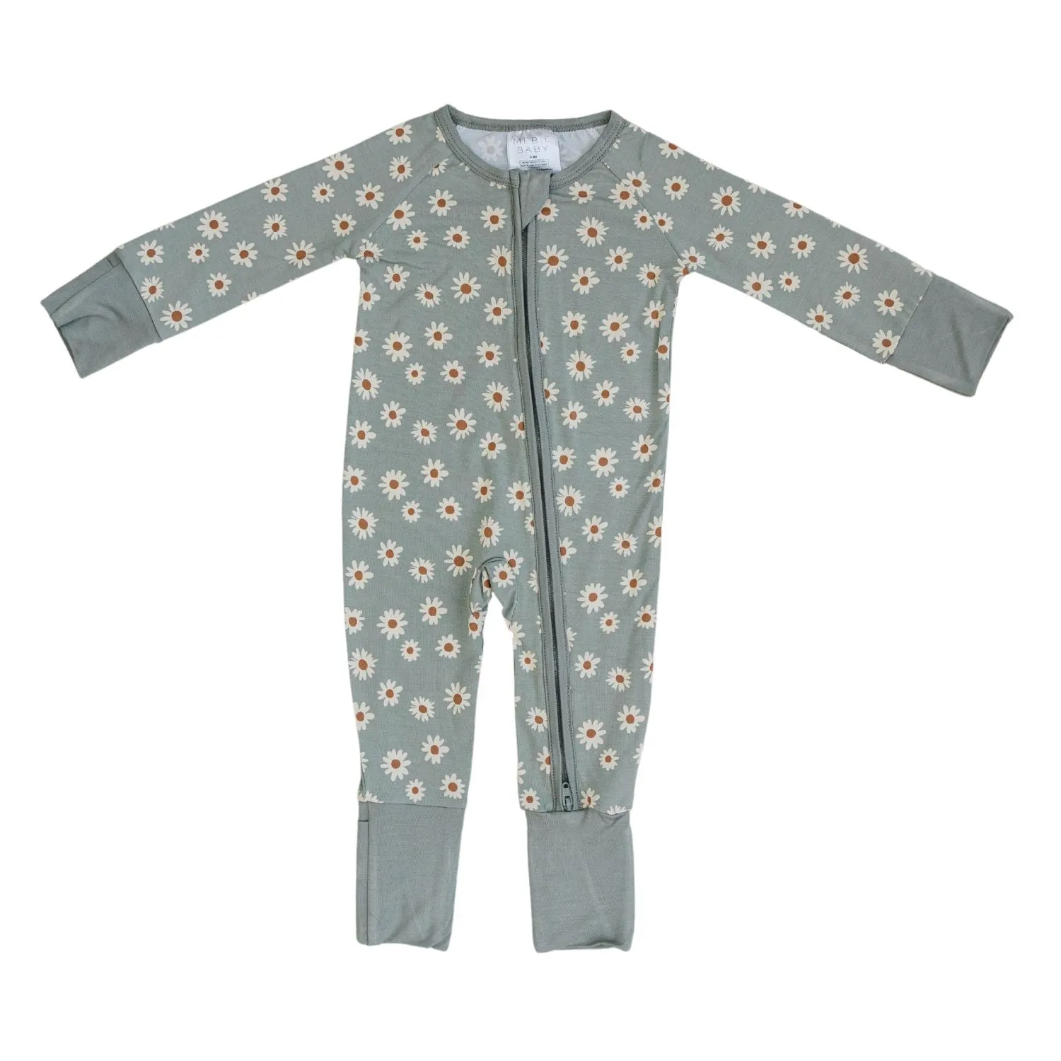 Bamboo Zipper Pajama - Light Green Daisy