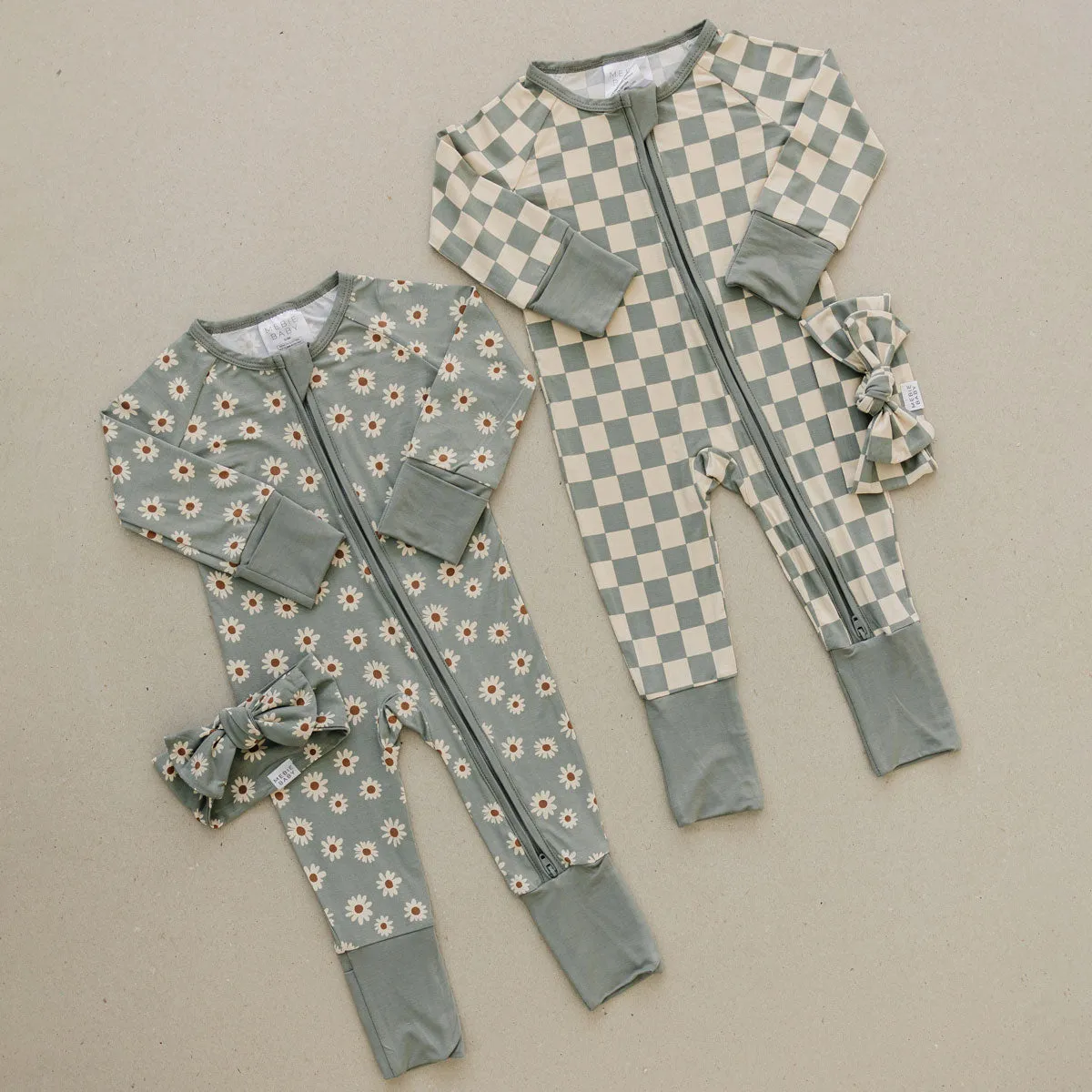 Bamboo Zipper Pajama - Light Green Daisy