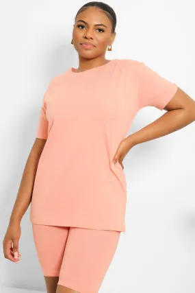 BASIC T-SHIRT & CYCLING SHORTS 2 PIECE CORAL SET