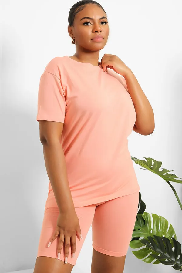 BASIC T-SHIRT & CYCLING SHORTS 2 PIECE CORAL SET