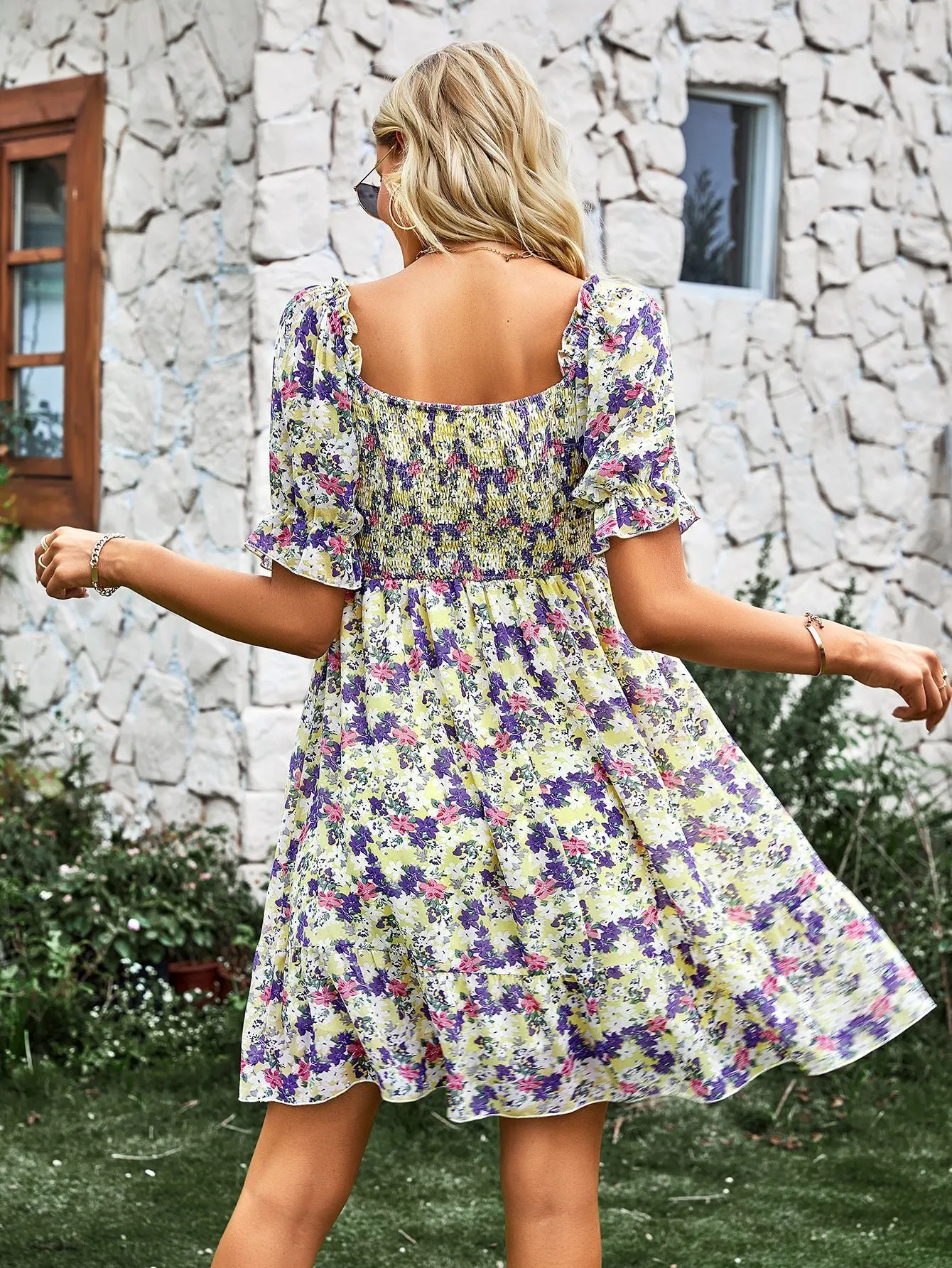 Beautiful Ribbed Pleats Floral Printed Dress