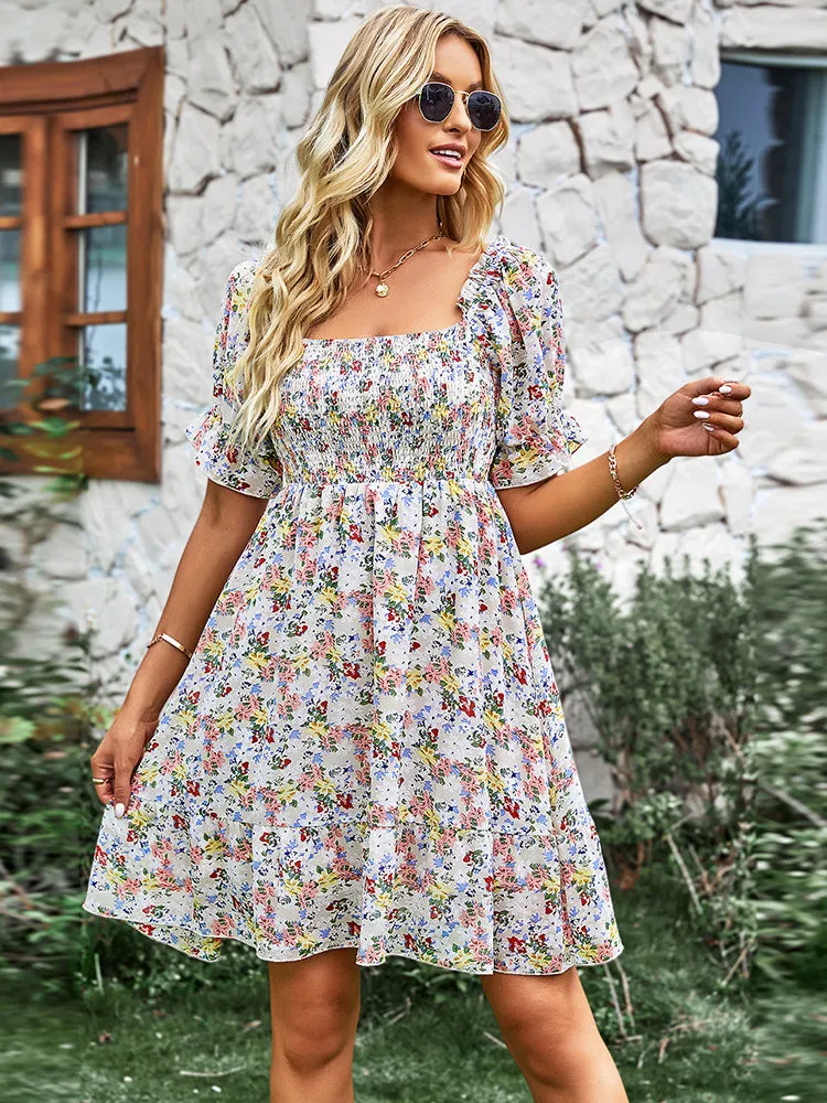 Beautiful Ribbed Pleats Floral Printed Dress