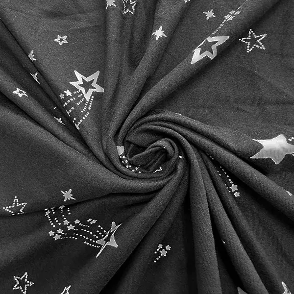 Black and White Stars Double Brushed Jersey Knit Fabric