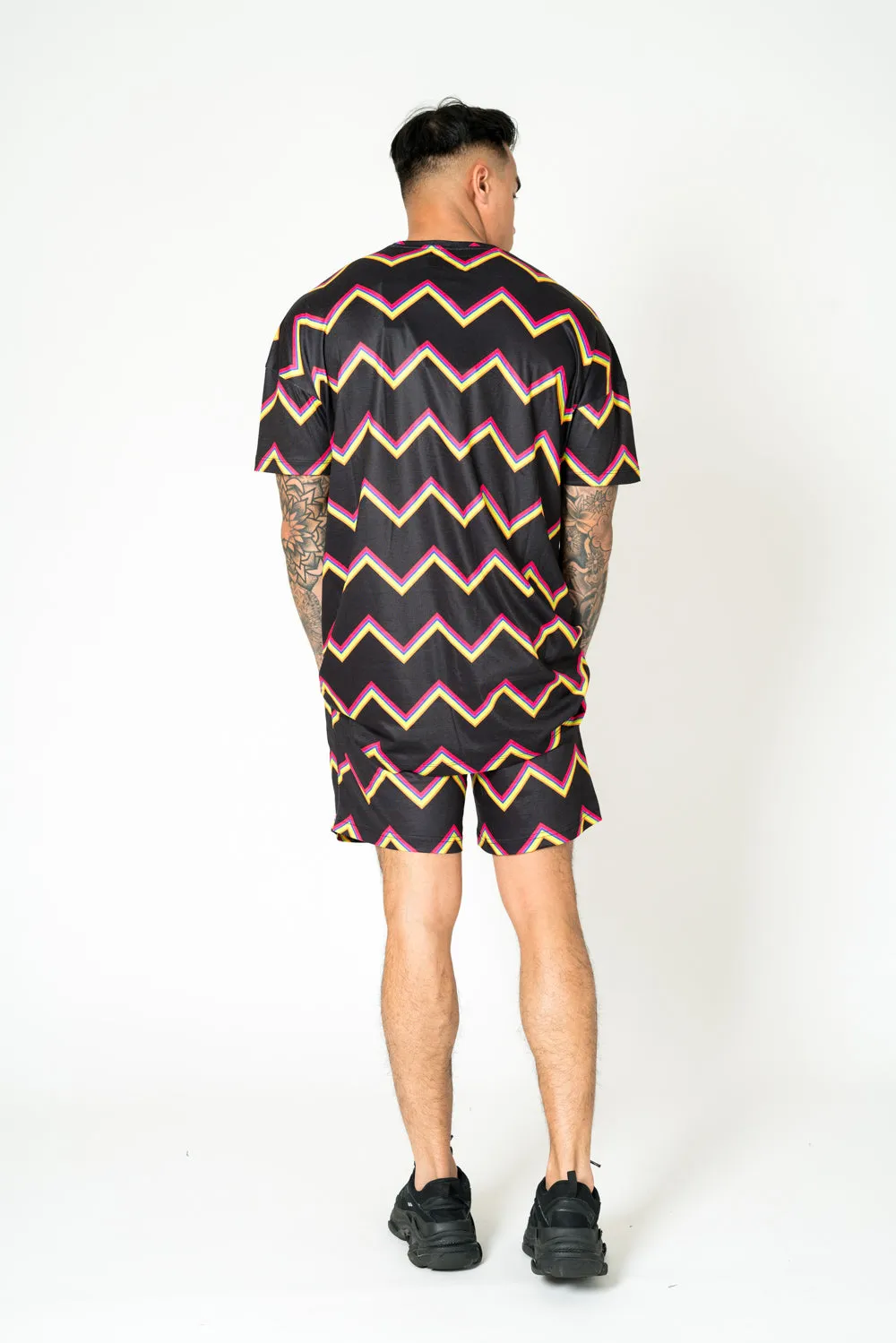 Black Relaxed Multi-Coloured Zigzag Shorts