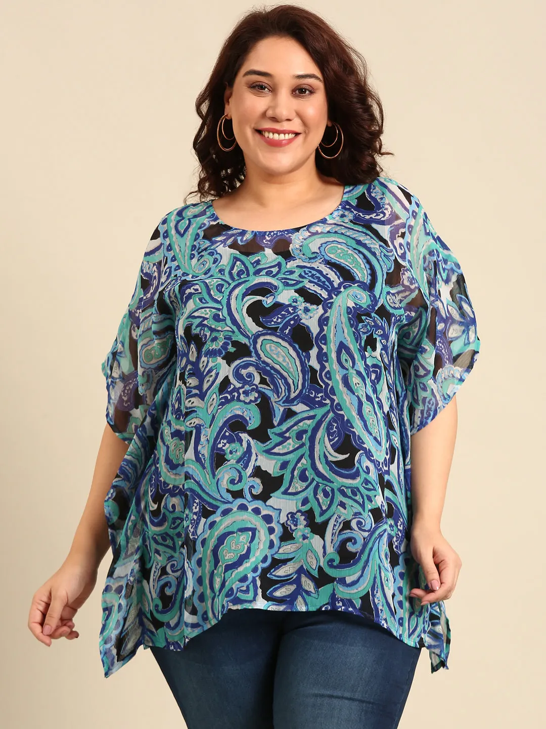 Blue Abstract Kaftan Top