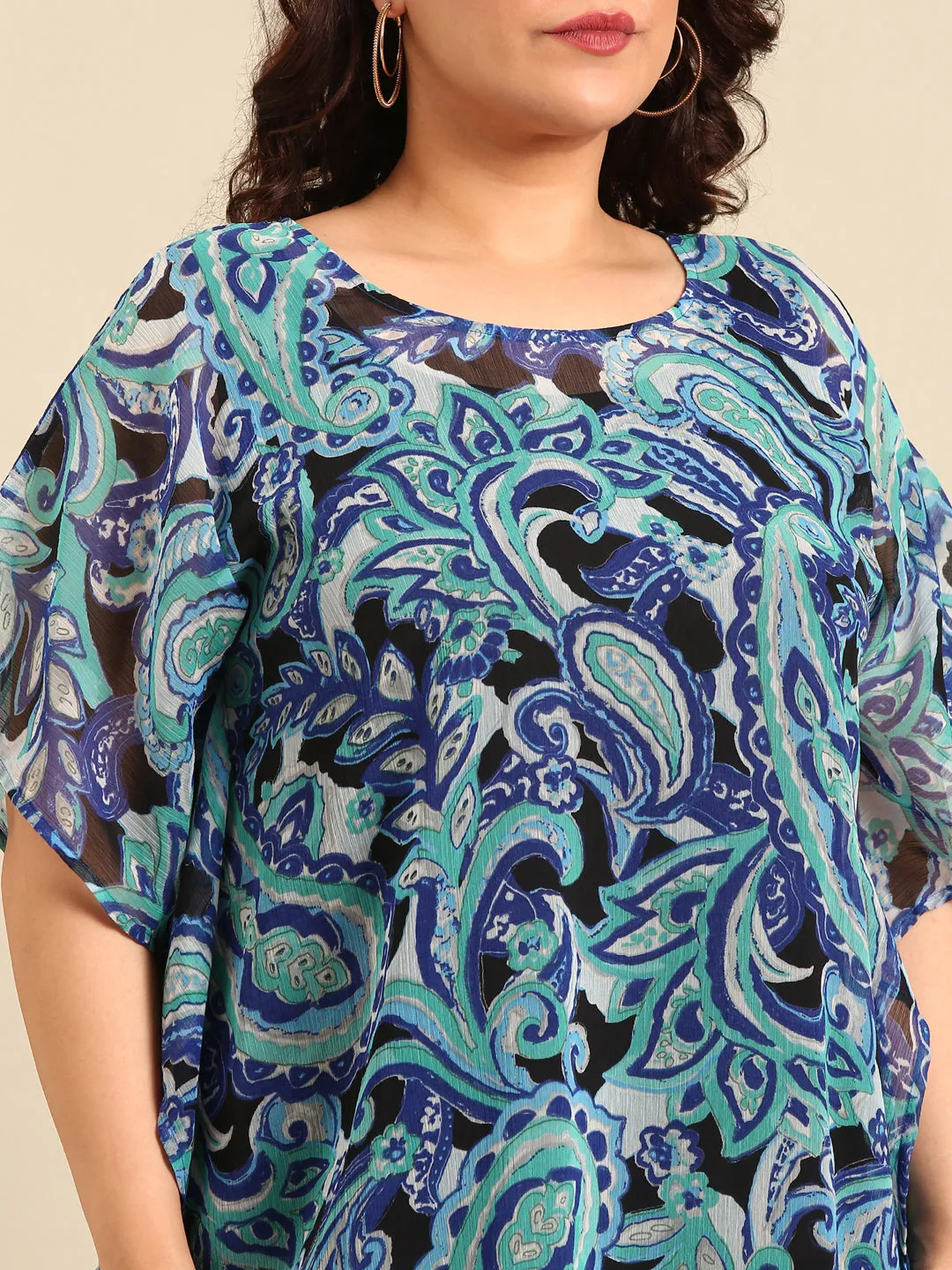 Blue Abstract Kaftan Top