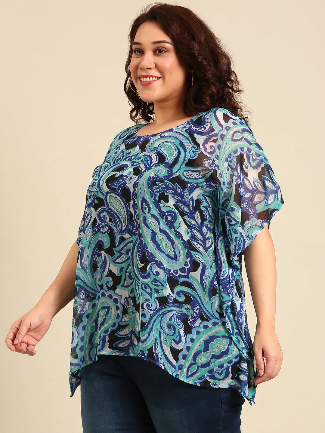 Blue Abstract Kaftan Top