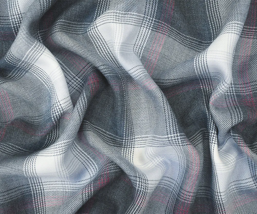 Blue-Black-Multi Famous Maker Rayon Plaid Twill Woven Flannel Fabric