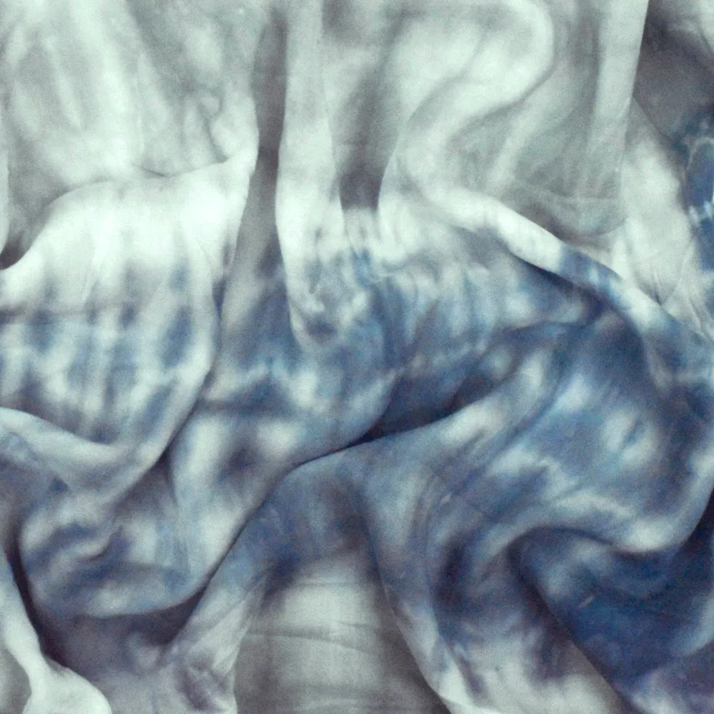 Blue-Gray-Ivory Famous Designer Tie Dyed Rayon Challis Woven Fabric