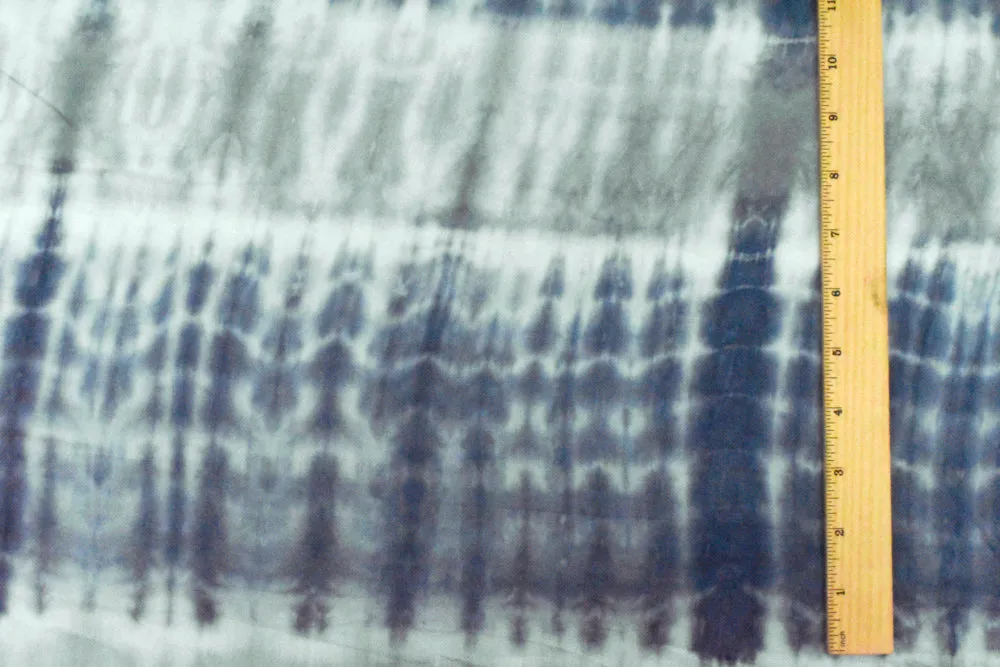 Blue-Gray-Ivory Famous Designer Tie Dyed Rayon Challis Woven Fabric