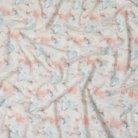 Blush & Sky Blue Floral Sequin Embroidered Synthetic Cotton Fabric - 110cm Wide-D18552