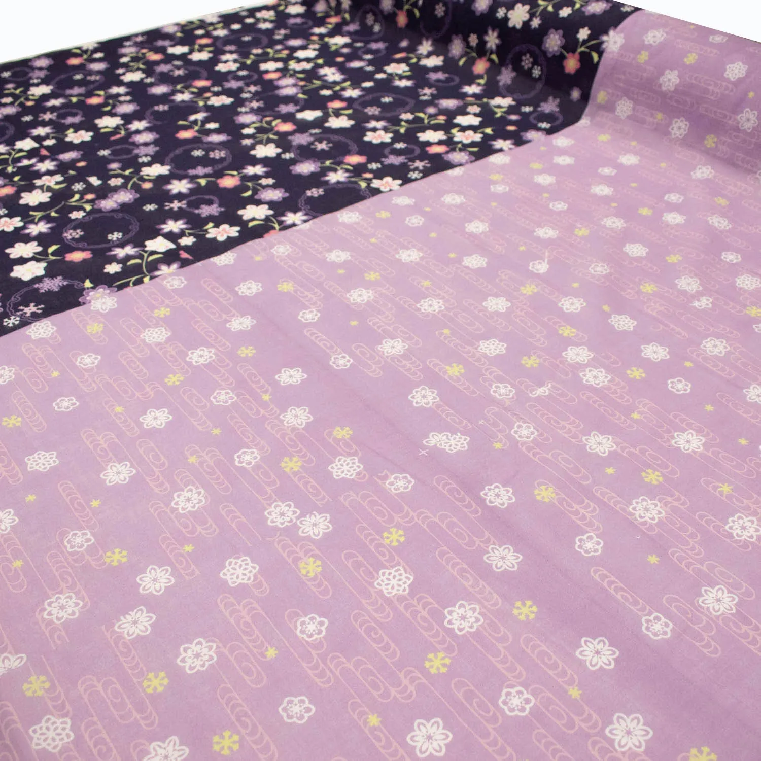 Border Printed Cotton Voile Design-21 White Florals on Lilac/Pink Flowers on Dark Purple