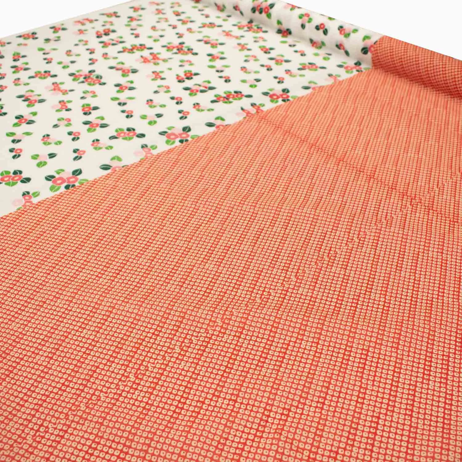 Border Printed Cotton Voile Design-29 Red Flowers on White/Cream Dots on Red