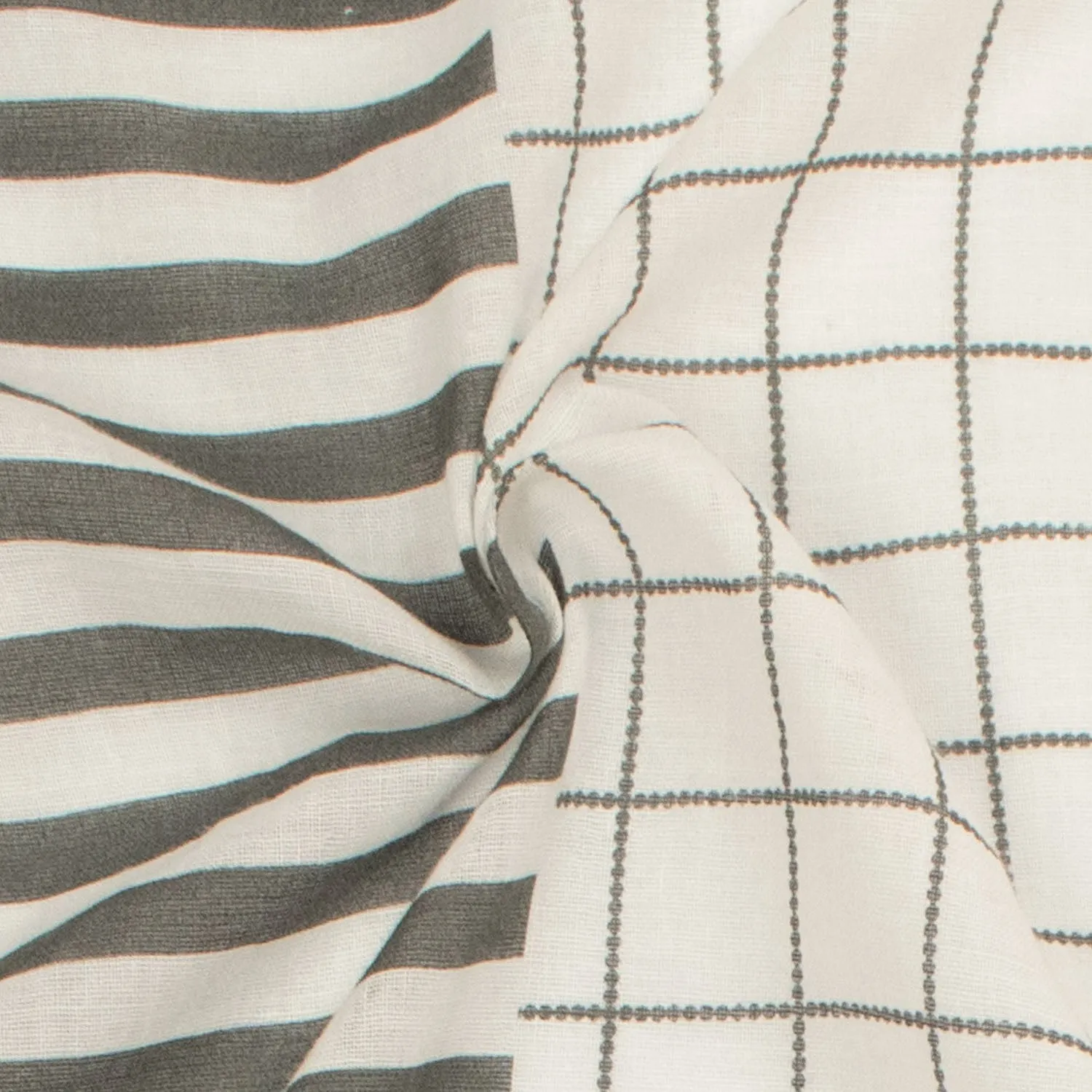 Border Printed Cotton Voile Design-3 Grey & White Stripes/Checks