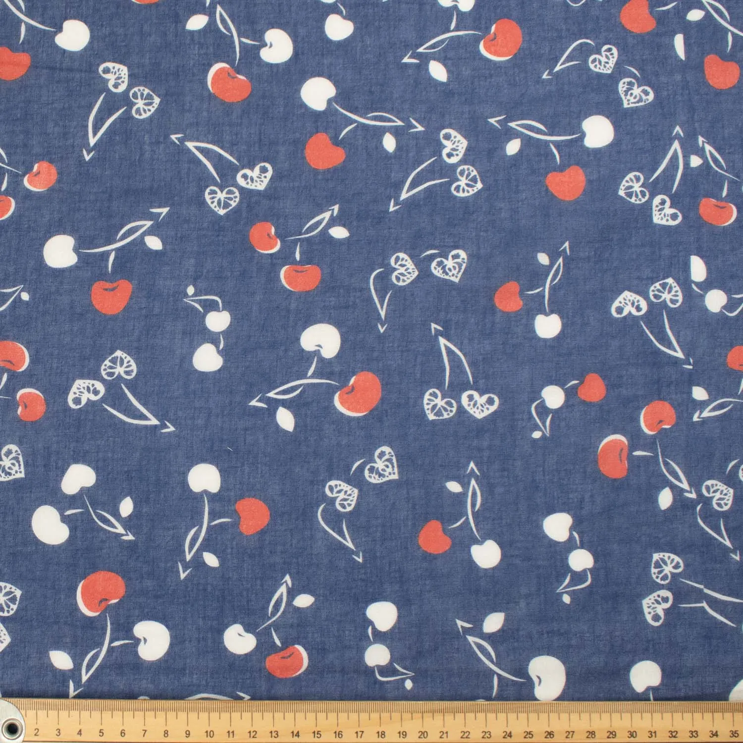 Border Printed Cotton Voile Design-8 Red & White Cherry on Navy/Red Florals on White