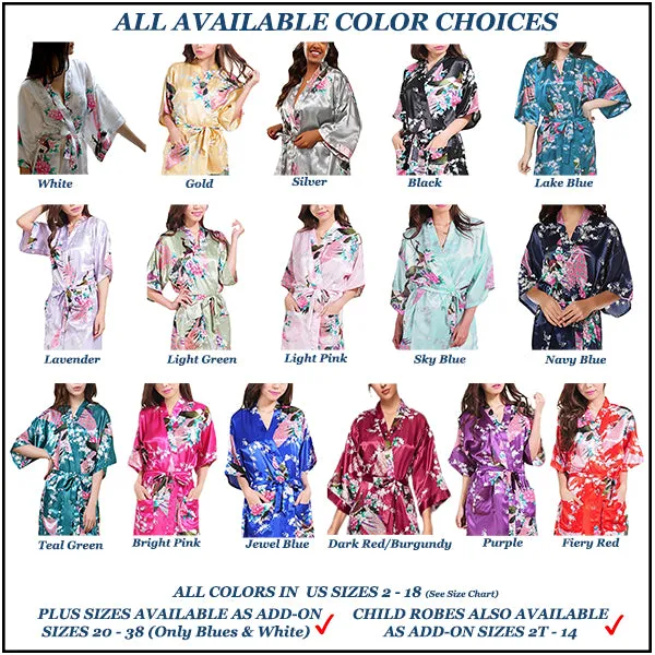 Bridesmaid Robe Set of 12, Floral, Womens Sizes 2-18, Mid Length