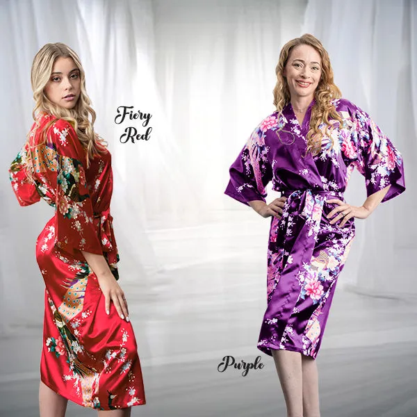 Bridesmaid Robe Set of 9, Floral, Womens Sizes 2-18, Mid Length