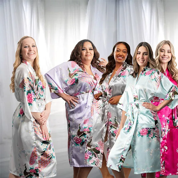 Bridesmaid Robe Set of 9, Floral, Womens Sizes 2-18, Mid Length