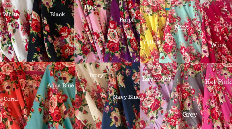 Bridesmaid Robes, 14 Colors, Bridesmaid Gift,  Robe, Cotton Floral Robe, Getting Ready Robes, Wedding Robe, Kimono Robe