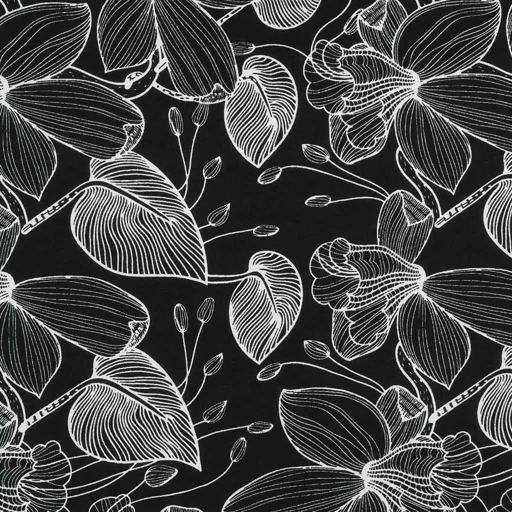 Capri - Black Etched Leaves Viscose Woven Fabric Sample