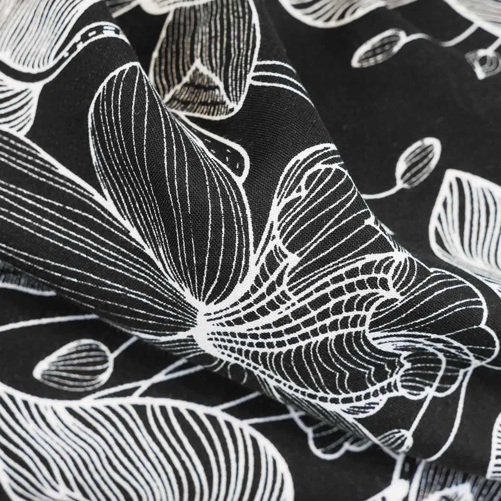 Capri - Black Etched Leaves Viscose Woven Fabric Sample