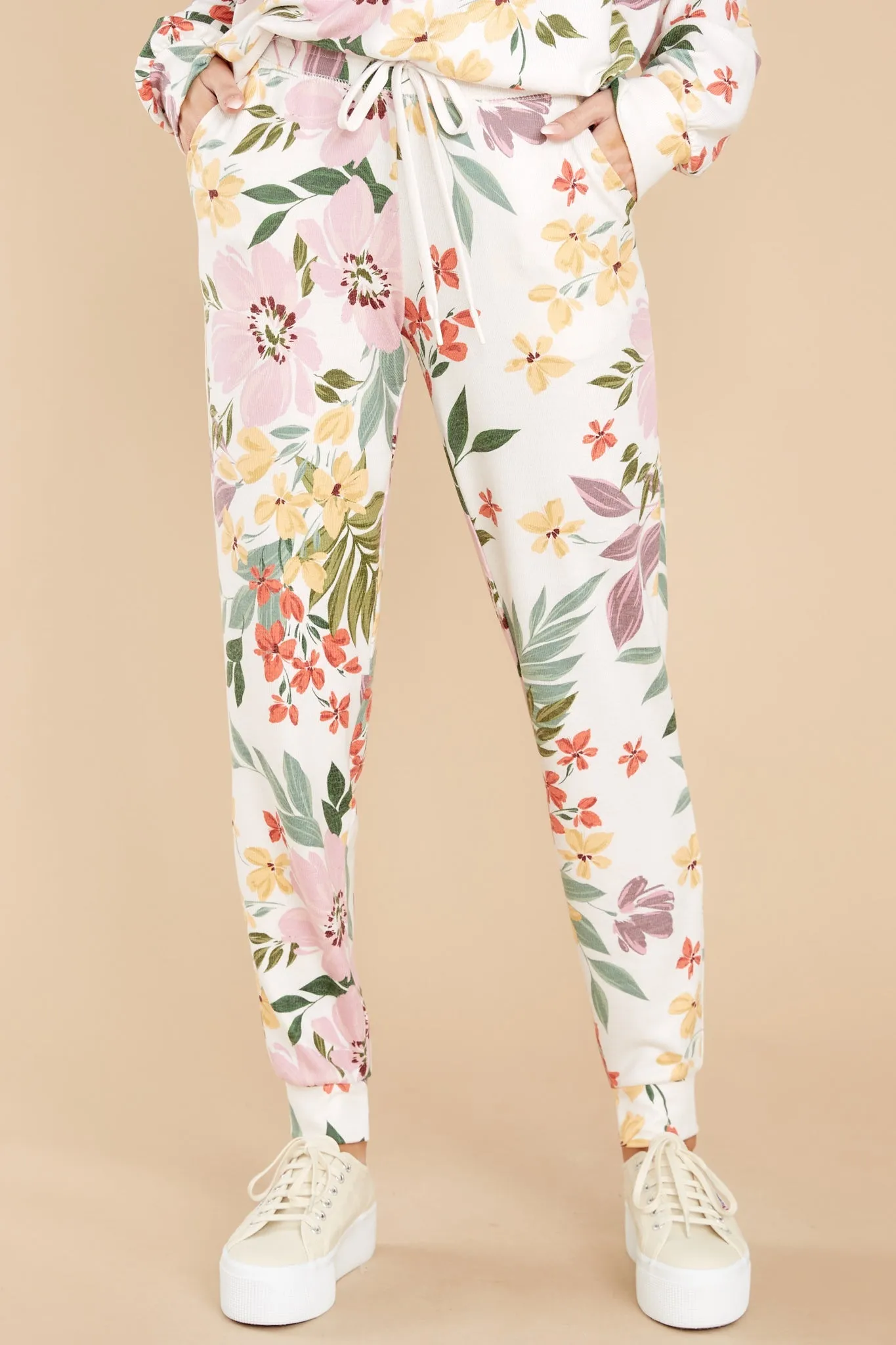 Carefree Living Ivory Multi Floral Joggers