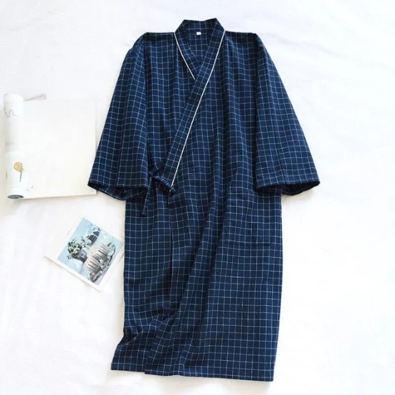 Checks Cotton Robe For Men