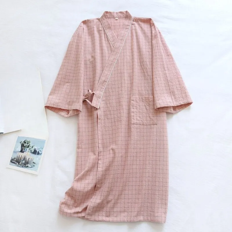 Checks Cotton Robe For Men