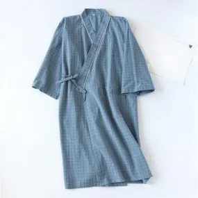 Checks Cotton Robe For Men