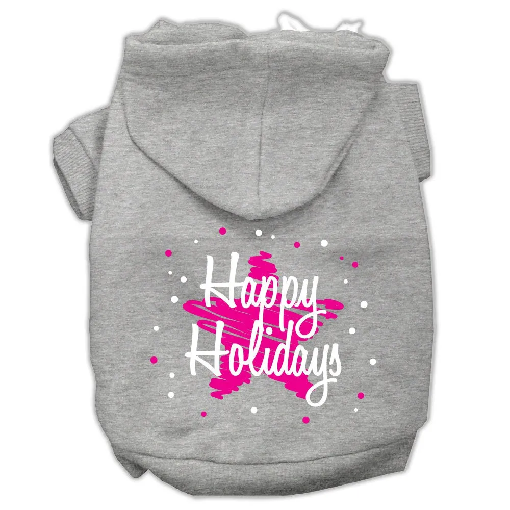 Christmas Pet Dog & Cat Hoodie Screen Printed, "Scribble Happy Holidays"