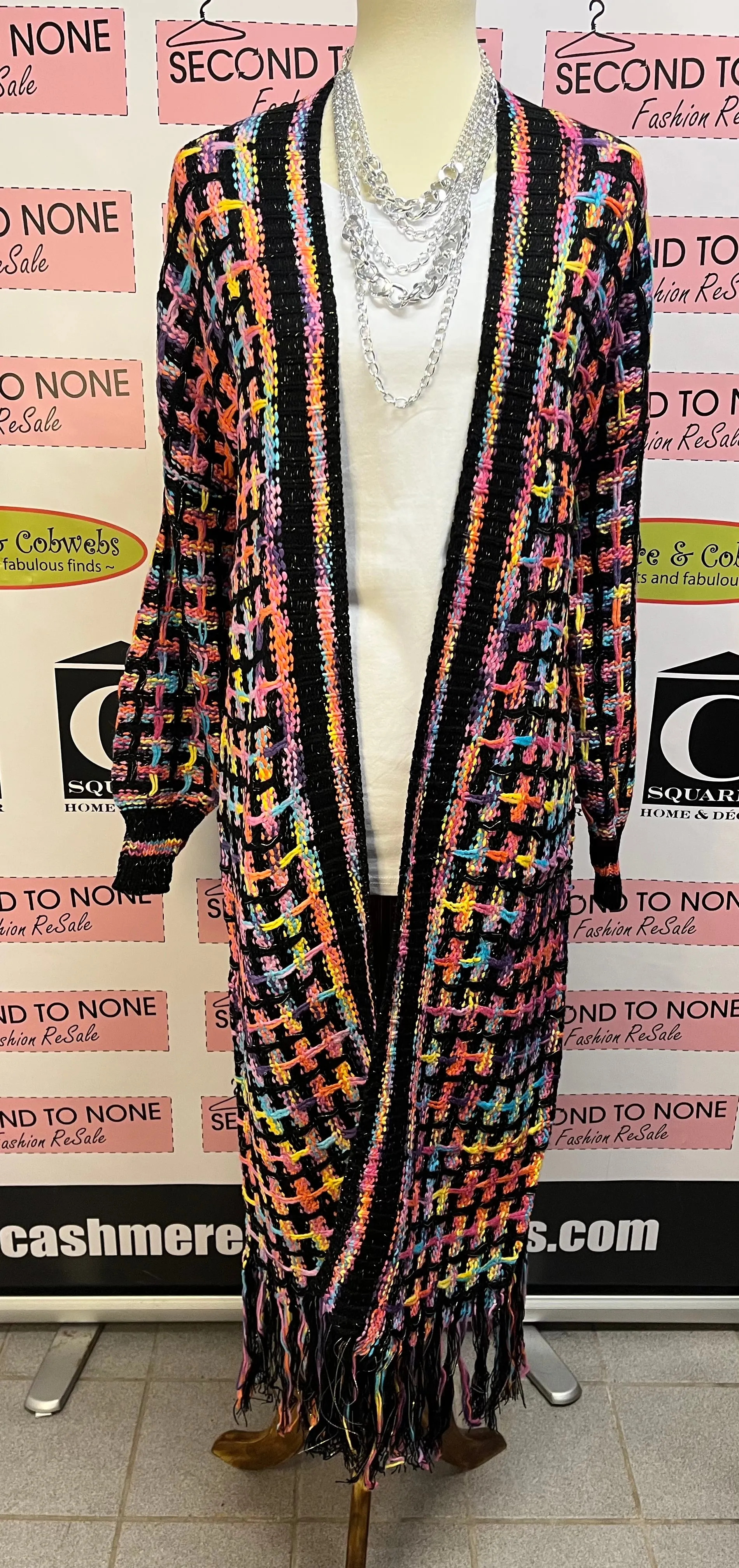 Colorful Long Sweater Duster with Fringe