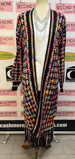 Colorful Long Sweater Duster with Fringe