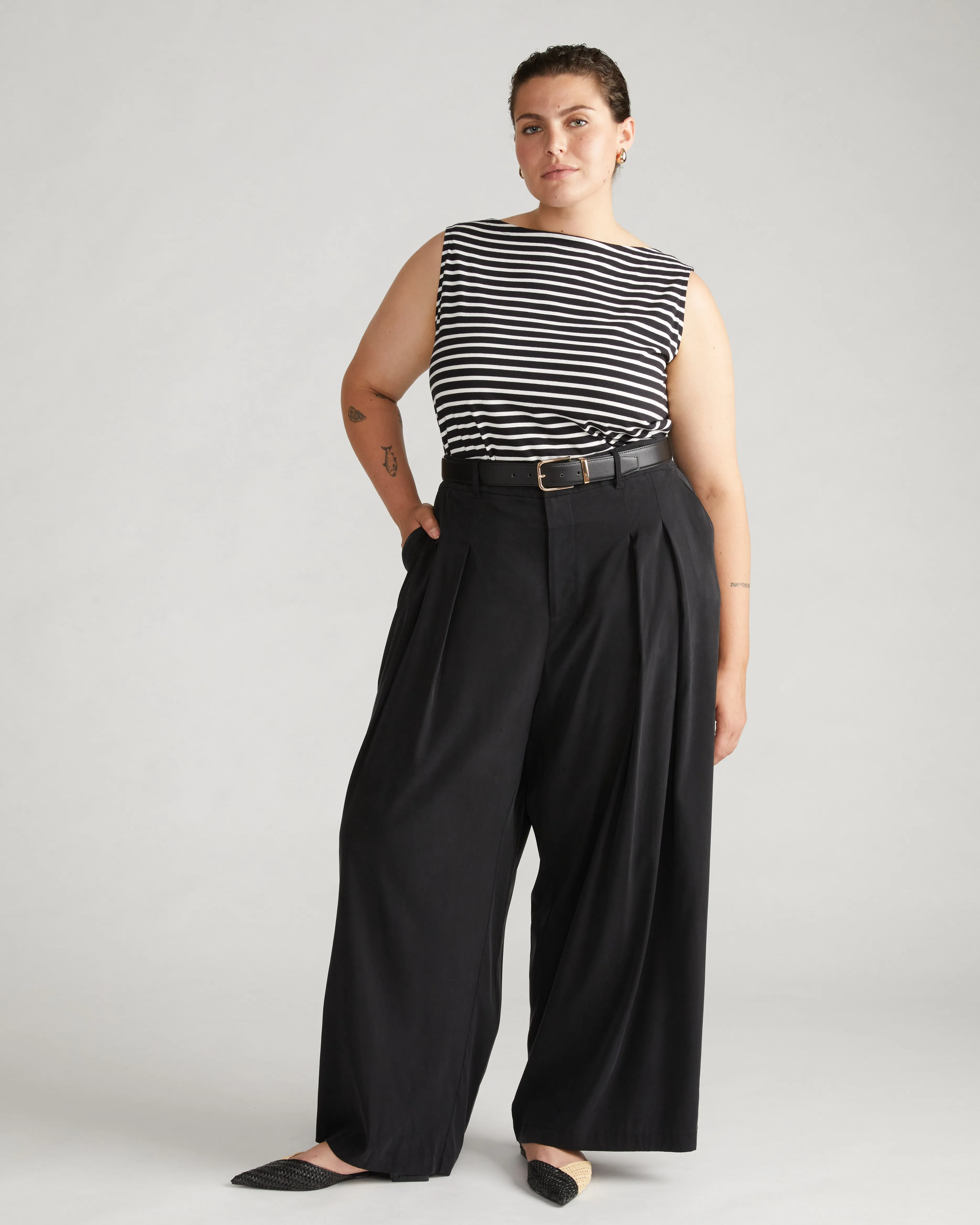 Cooling Cupro Wide Leg Pant - Black