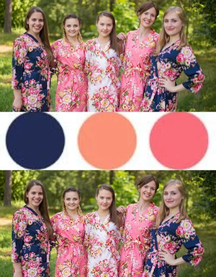 Coral and Navy Blue Wedding Colors Bridesmaids Robes