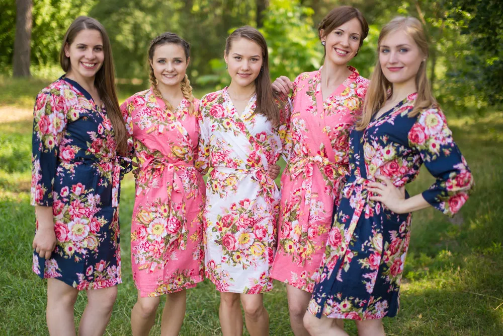 Coral and Navy Blue Wedding Colors Bridesmaids Robes