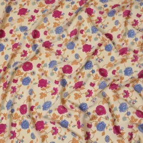 Creamy Vanilla Blossom Crepe Silk Fabric, Vivid Floral Print, 110cm Width - Perfect for Daywear & Décor-D18916