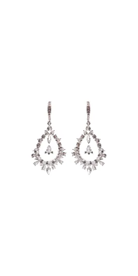 Cubic Zirconia Teardrop Center Earrings  with Hoop Clasp