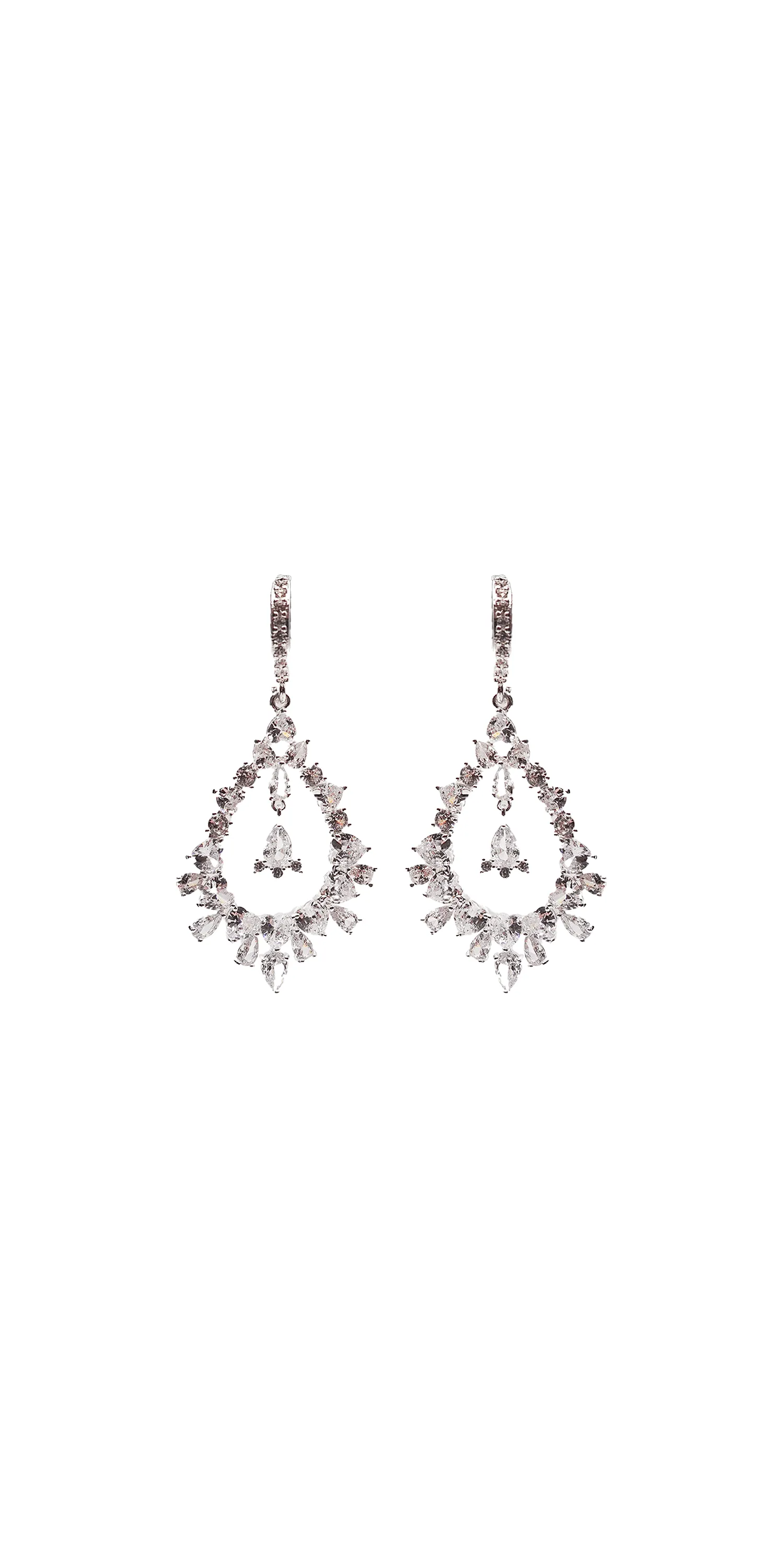 Cubic Zirconia Teardrop Center Earrings  with Hoop Clasp