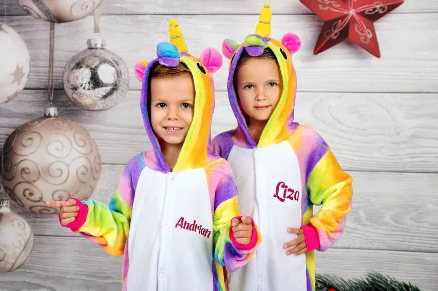 Customized Rainbow Unicorn One piece Pajamas for kids with names