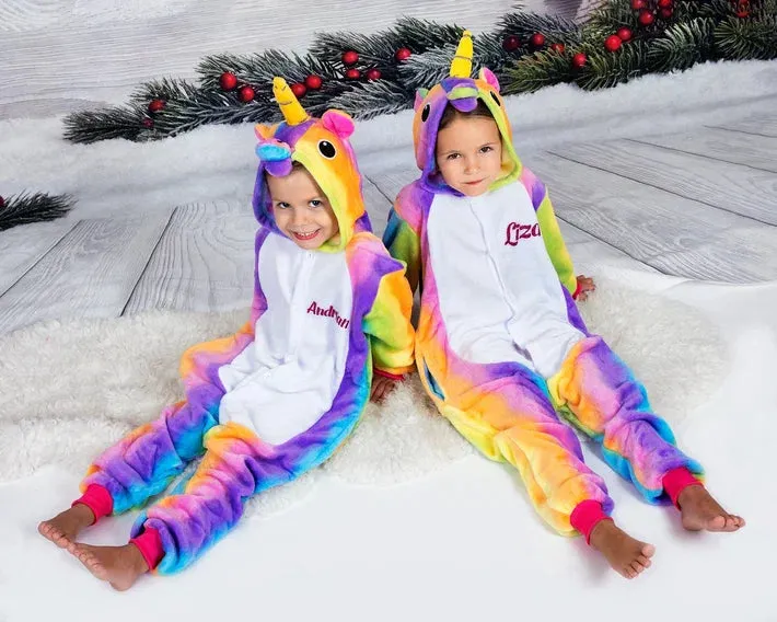 Customized Rainbow Unicorn One piece Pajamas for kids with names