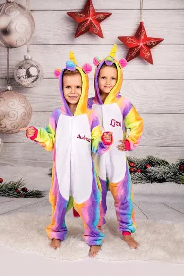 Customized Rainbow Unicorn One piece Pajamas for kids with names