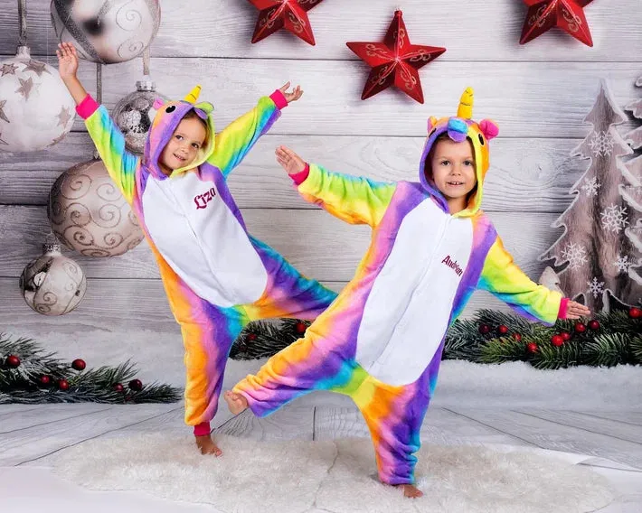 Customized Rainbow Unicorn One piece Pajamas for kids with names